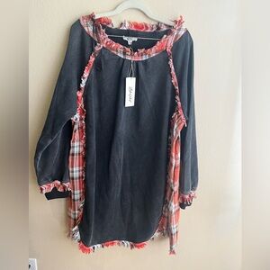 Plaid Accent Long Sleeve Dress